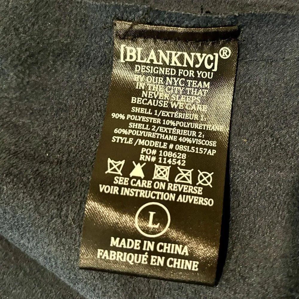 Blank NYC Jacket Large Dark Blue Faux Leather Zip Front Pockets - Picture 12 of 15